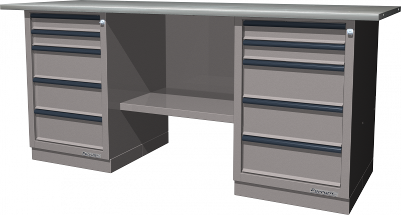 Верстак с двумя тумбами 5/5, серия "L", Верстак столешницы из металла FERRUM 01.255L-9007